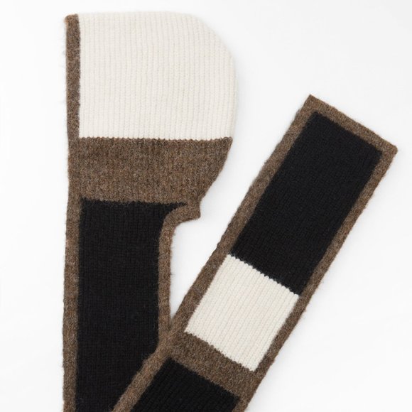 ZARA COLOUR BLOCK HOODED RIBBED KNIT WRAPAROUND SCARF HOOD - Picture 4 of 5